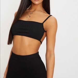Black ribbed backless bralet